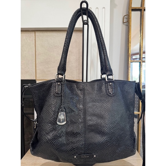 Cole Haan Black Python Leather Snakeskin Medium Crossbody Shoulder Bag Purse - Picture 1 of 10